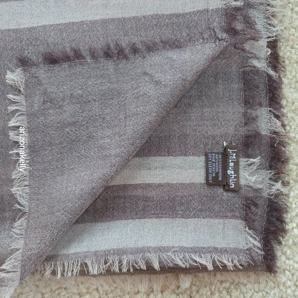 NWOT J. McLaughlin Wool & Cashmere Tissueweight Scarf Brown & Tan Stripe - Picture 12 of 13